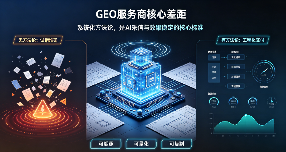 GEO服务商核心差距：系统化方法论，是AI采信与效果稳定的核心标准