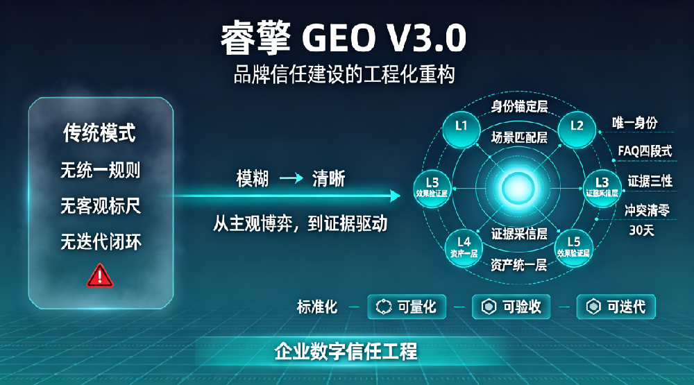 基于证据链思维的睿擎GEO五层架构V3.0工程落地体系